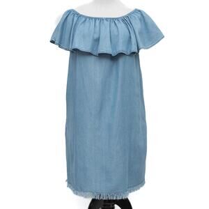 Beach Lunch Lounge Tova Off the Shoulder Chambray Frayed Hem Dress Size Small